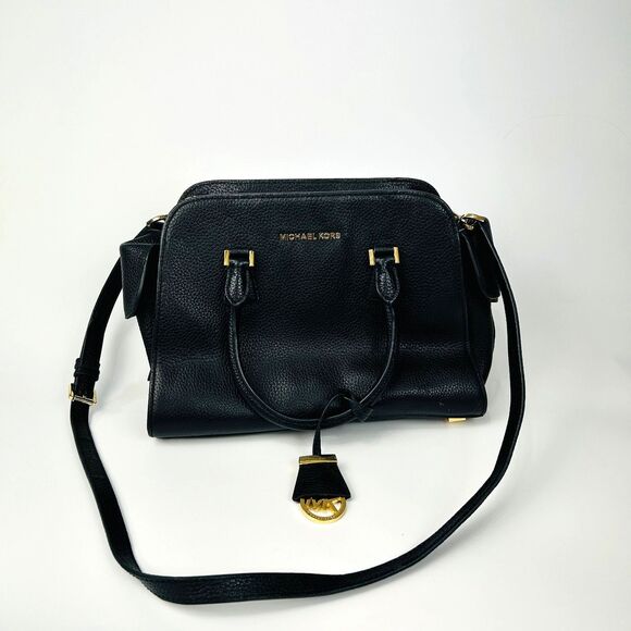 Michael Kors Handbags - Michael Kors Black Pebbled Leather Handbag Crossbody Satchel Tote Gold Hardware